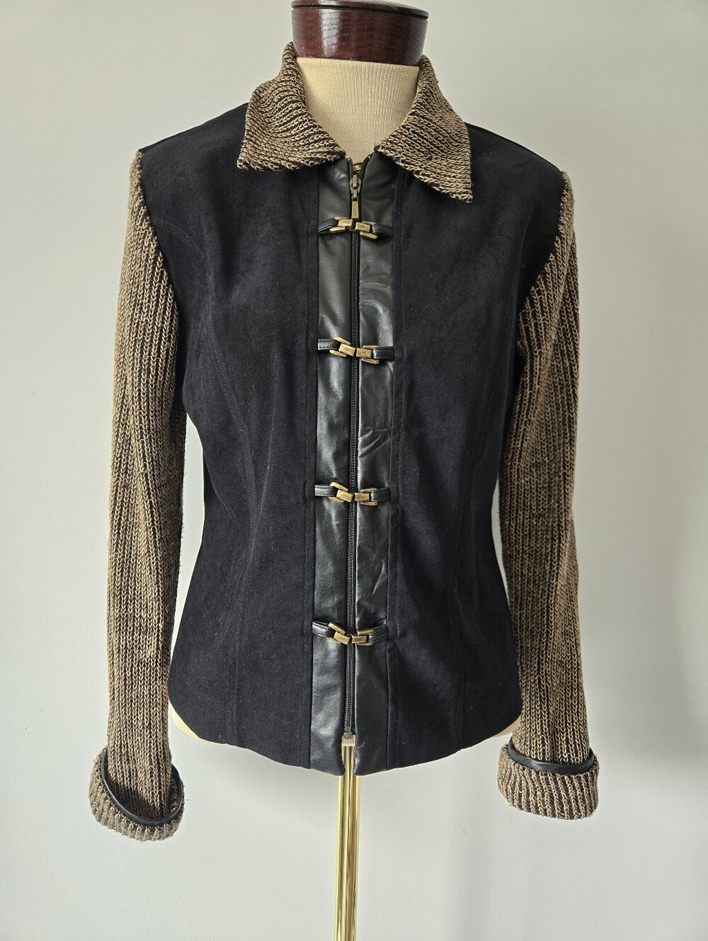 Joseph Ribkoff Vintage Black Jacket With Knit Collar And Sleevea. Size 8